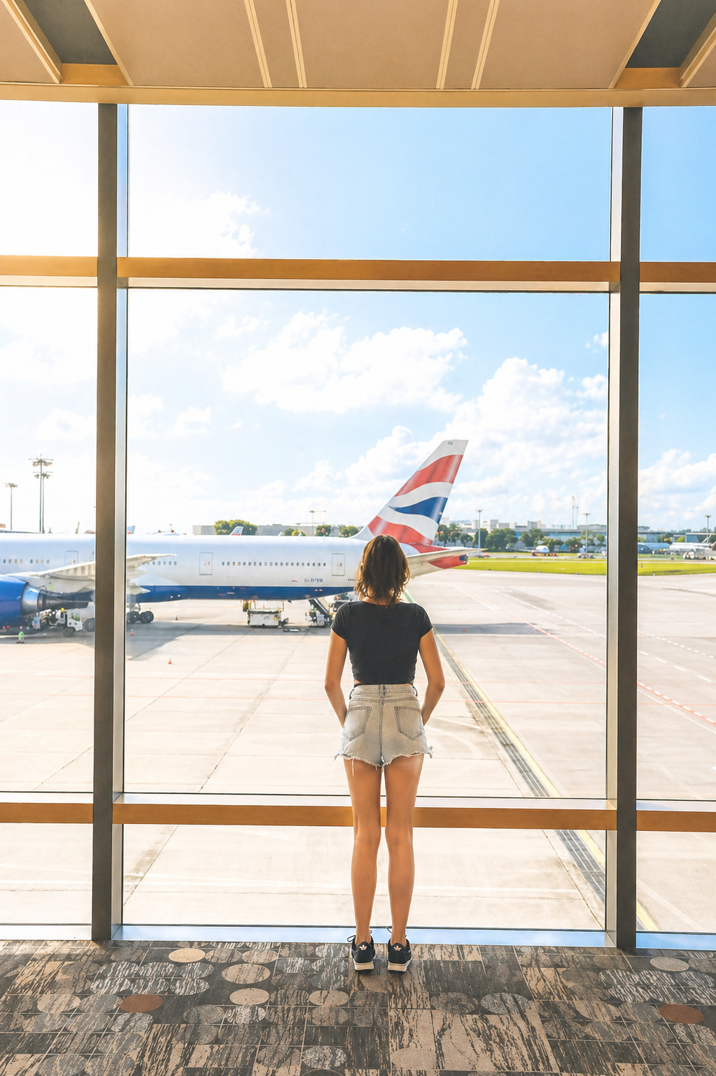 Mujer esperando el avión.